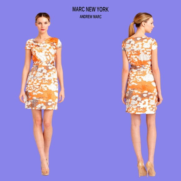 MARC NEW YORK NEW Abstract Watercolor Art Cowl Neck Pleated Dress 8 - Picture 3 of 11